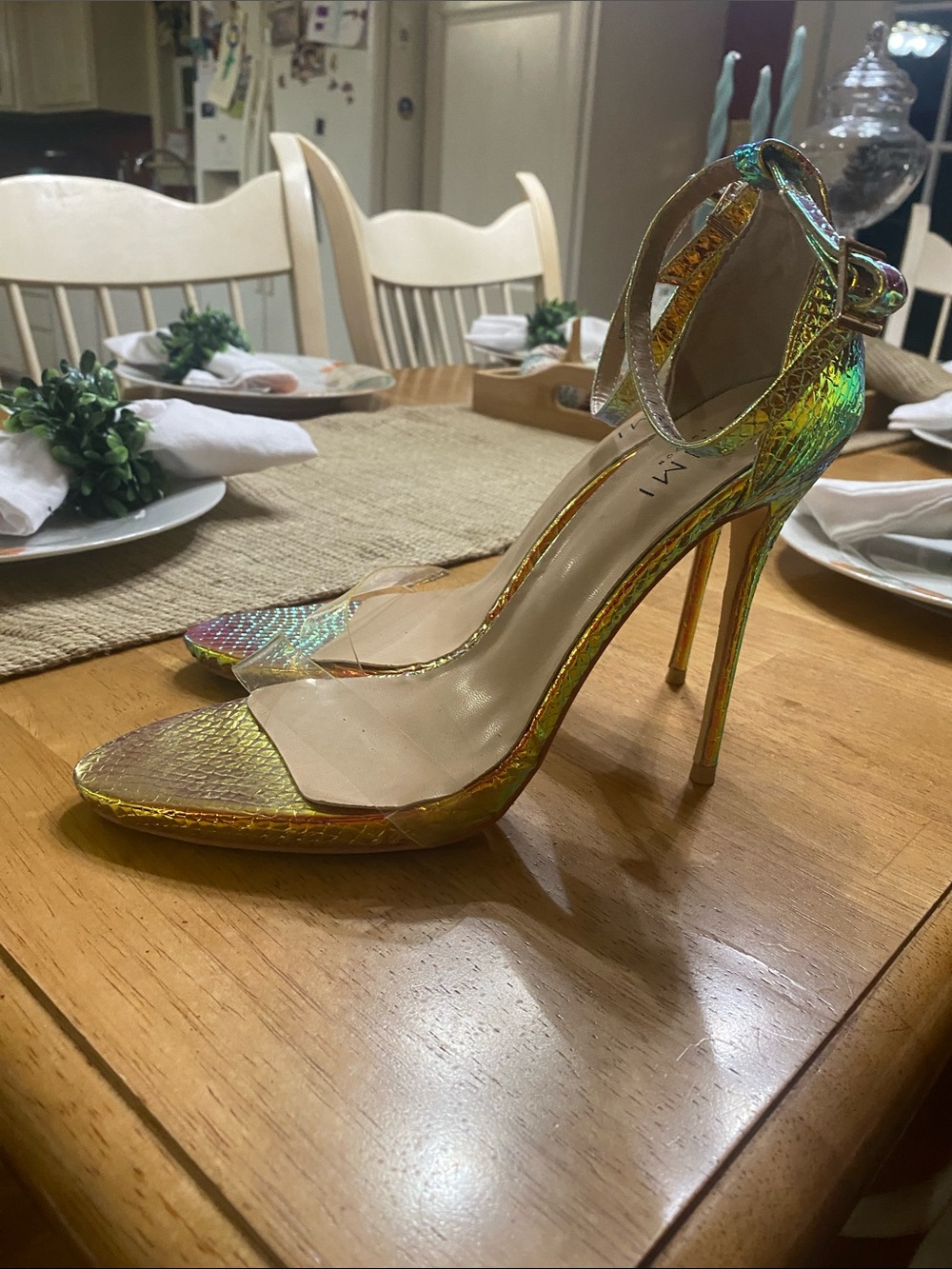 Iridescent Gold High Heel Ankle-Strap Sandals for Women
